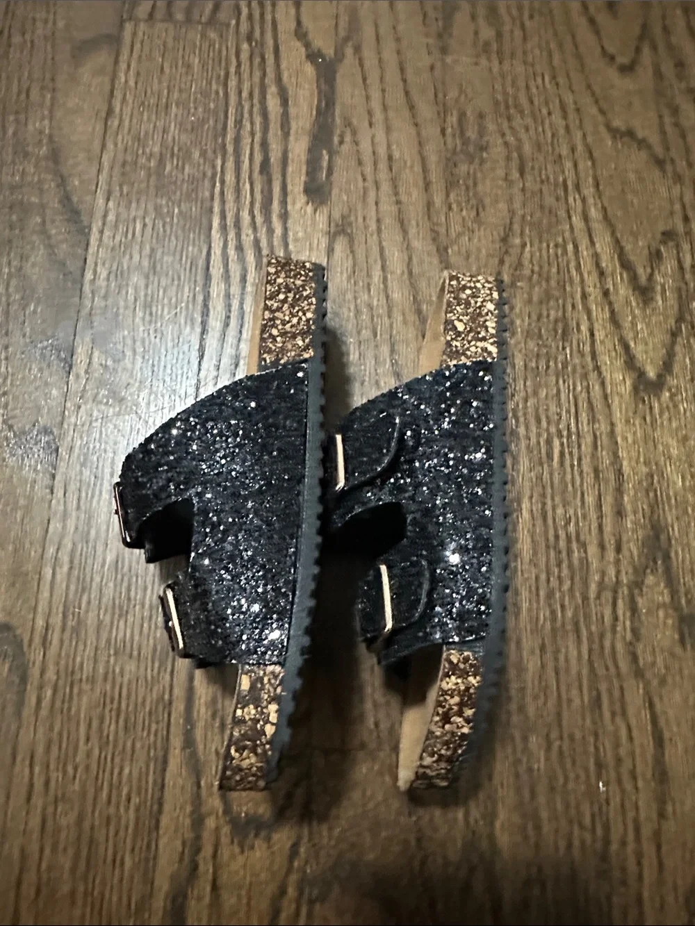 Extremely Me Glitter Little Girl Black Glitter Slide Sandals